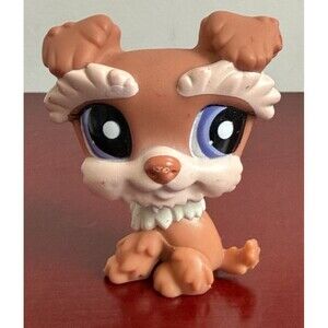Littlest Pet Shop LPS Brown & Tan SCHNAUZER Dog # 1795 Purple Eyes 2010